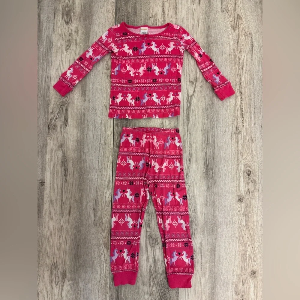 Gymboree Pink and White Pajama Set with Unicorn Pattern